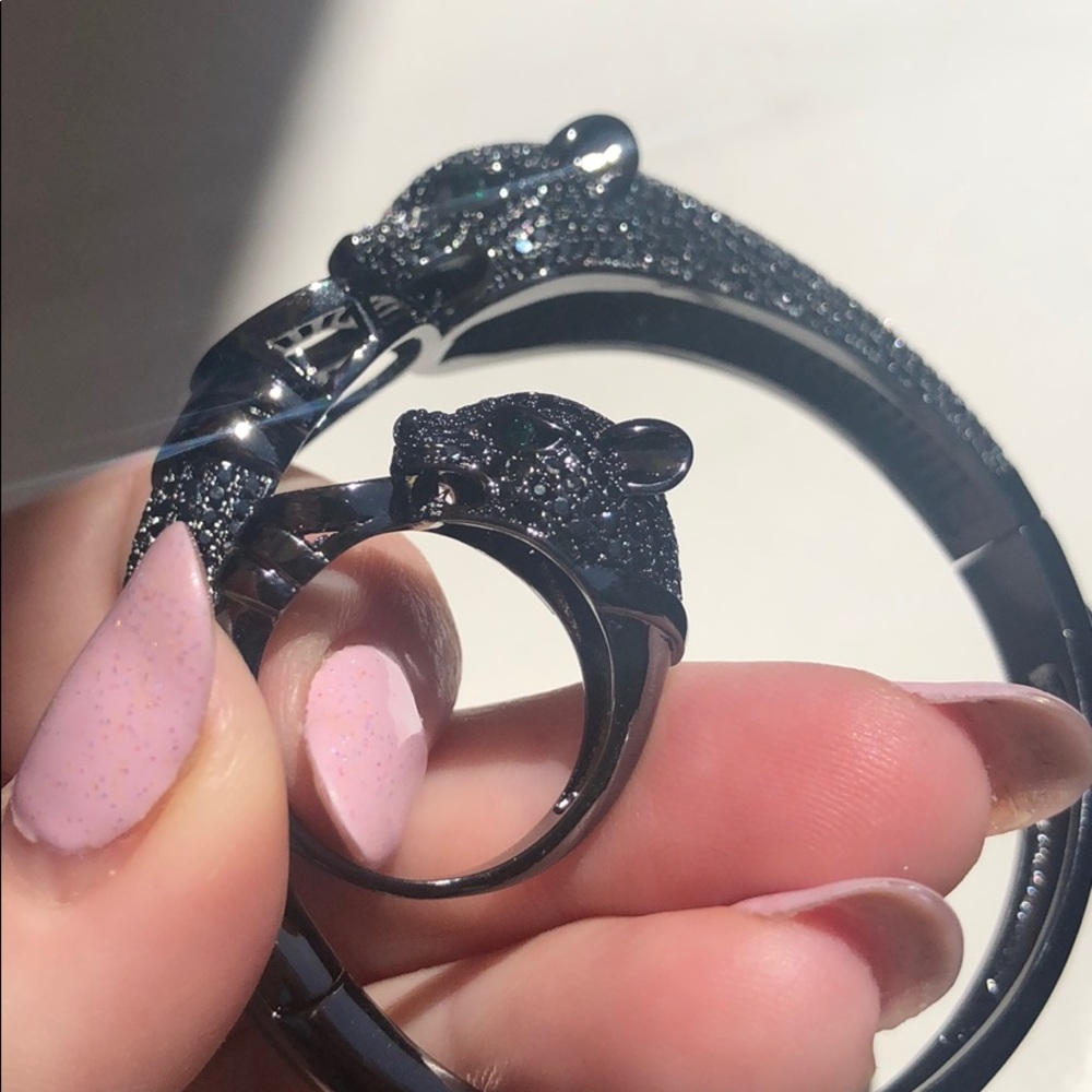Black Panther Swarovski Crystal Bracelet Ring Set - Picture 3 of 8